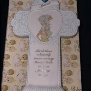 Precious Moment March Cross 6" Porcelain Stand Alone Birthday & Stone In Box